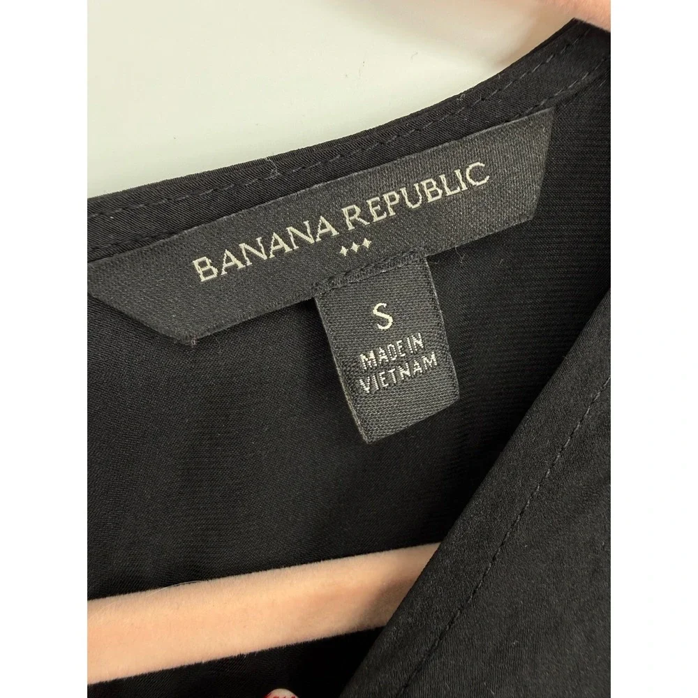 Banana Republic Blouse Women Small Black Puff Sleeve Button Cuff Keyhole Back